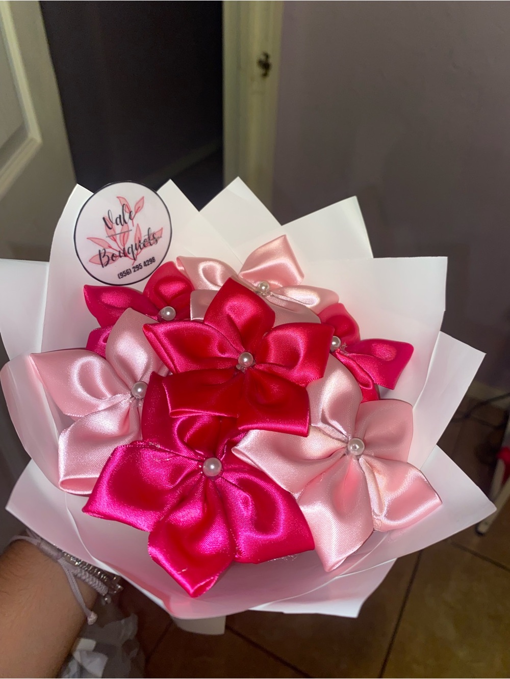 Handmade Satin Flower Bouquet Hair Clips - Pink Mix